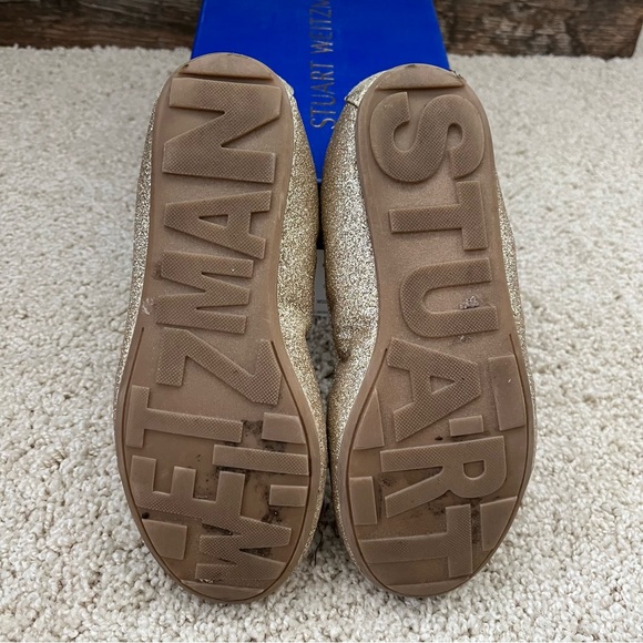 Stuart Weitzman Chain Bow Glitter Ballet Flats - Pale Gold - Size 13 - Picture 11 of 11